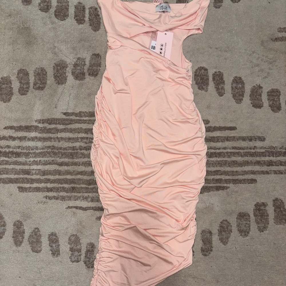 Oh Polly Pink Ruched Midi Dress